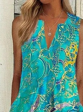 Elegáns mintás ujjatlan Midi lábszárruha