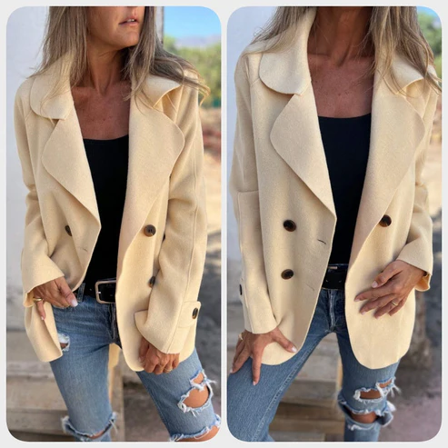 Cappotto a maniche lunghe con risvolto casual da donna sf aux Tweed