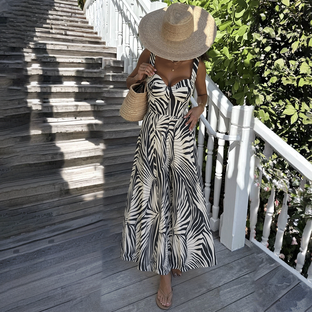 Sling Leaves Print One Piece Swimsuit and Skirt