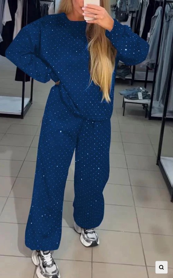 Felpa sportiva casual con scollo tondo e pantaloni jogger da donna, set da 2 pezzi