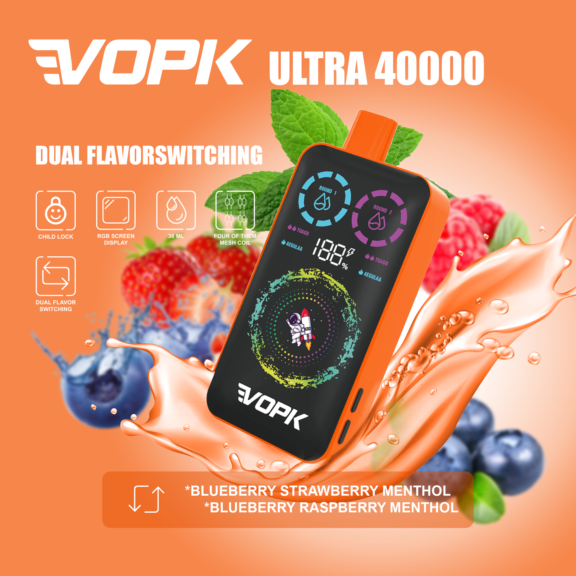 VOPK Four Flavors 80000 Puffs 2% Low Nicotine LED Screenewsw
