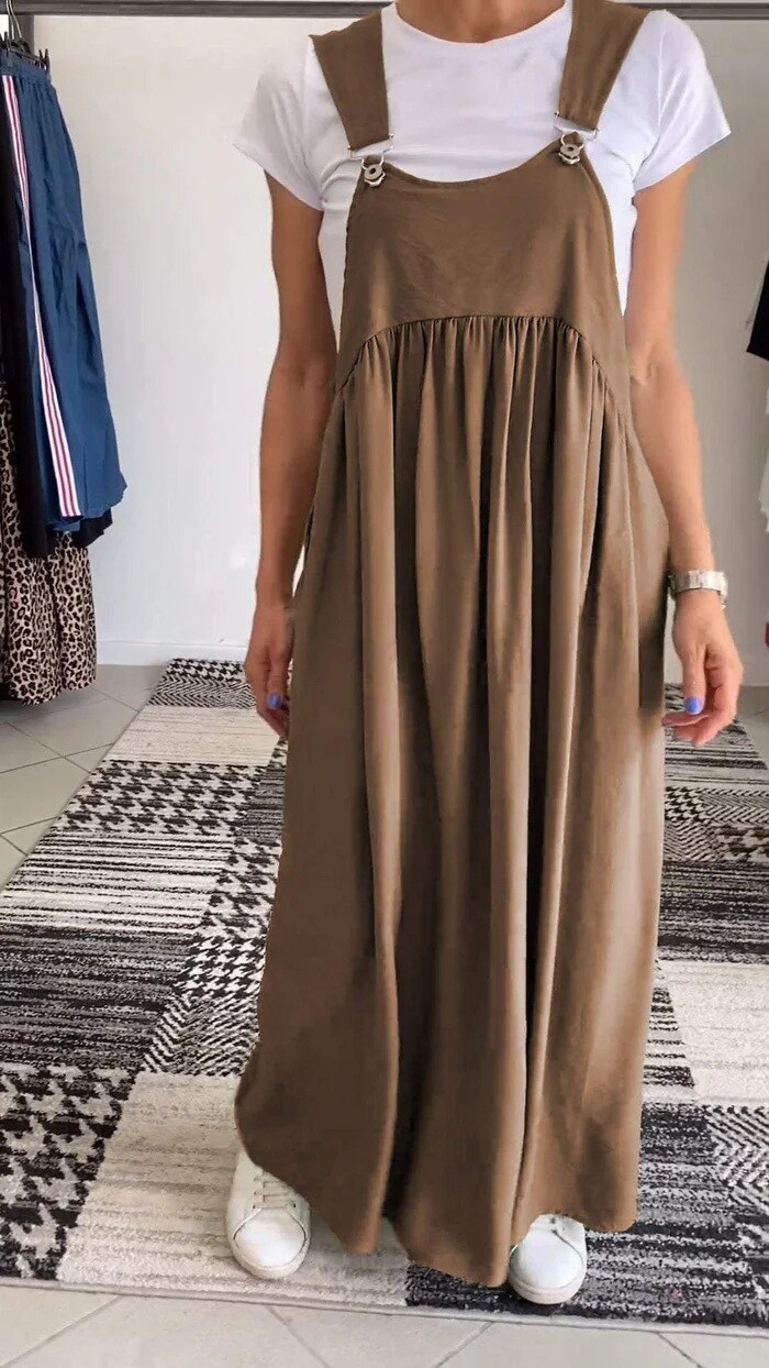 Vestido casual com alças de cor sólida