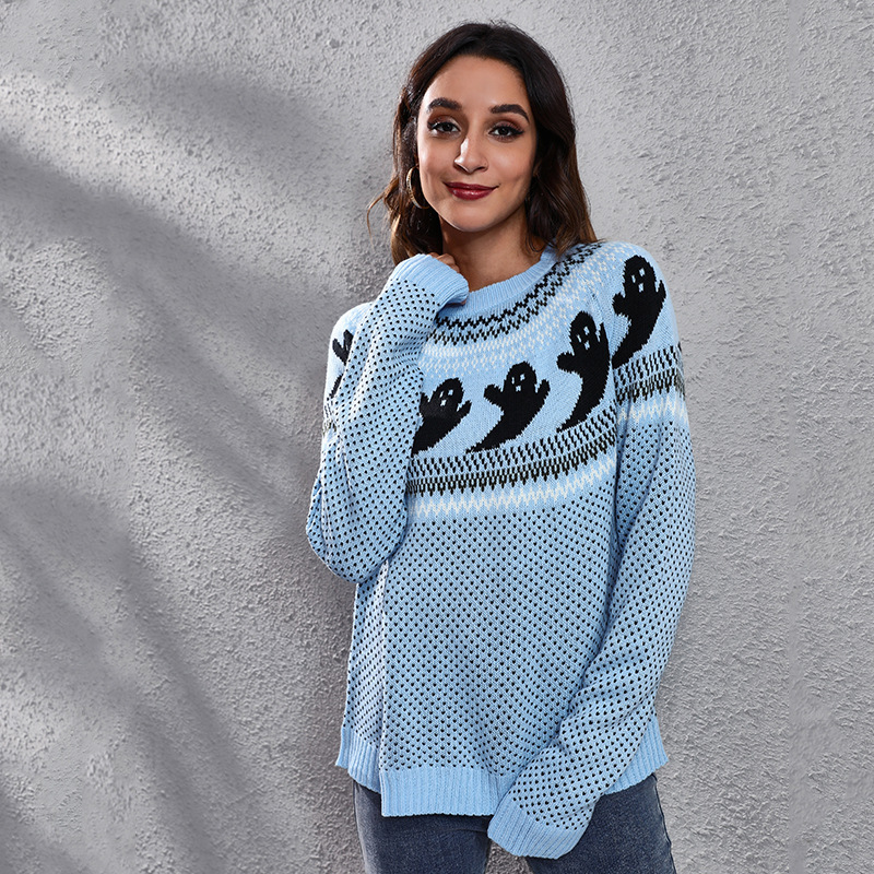 Maglione lavorato a maglia a maniche lunghe a pois retrò fantasma di Halloween