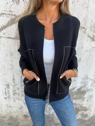 Giacca sottile casual con cerniera e collo rotondo