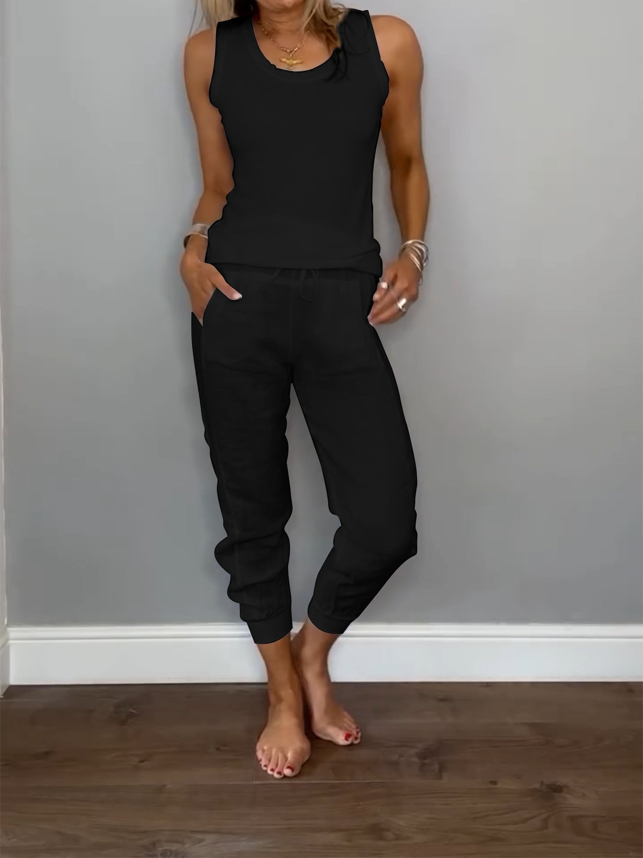 Completo casual da donna in due pezzi in cotone e lino estivo Daliy
