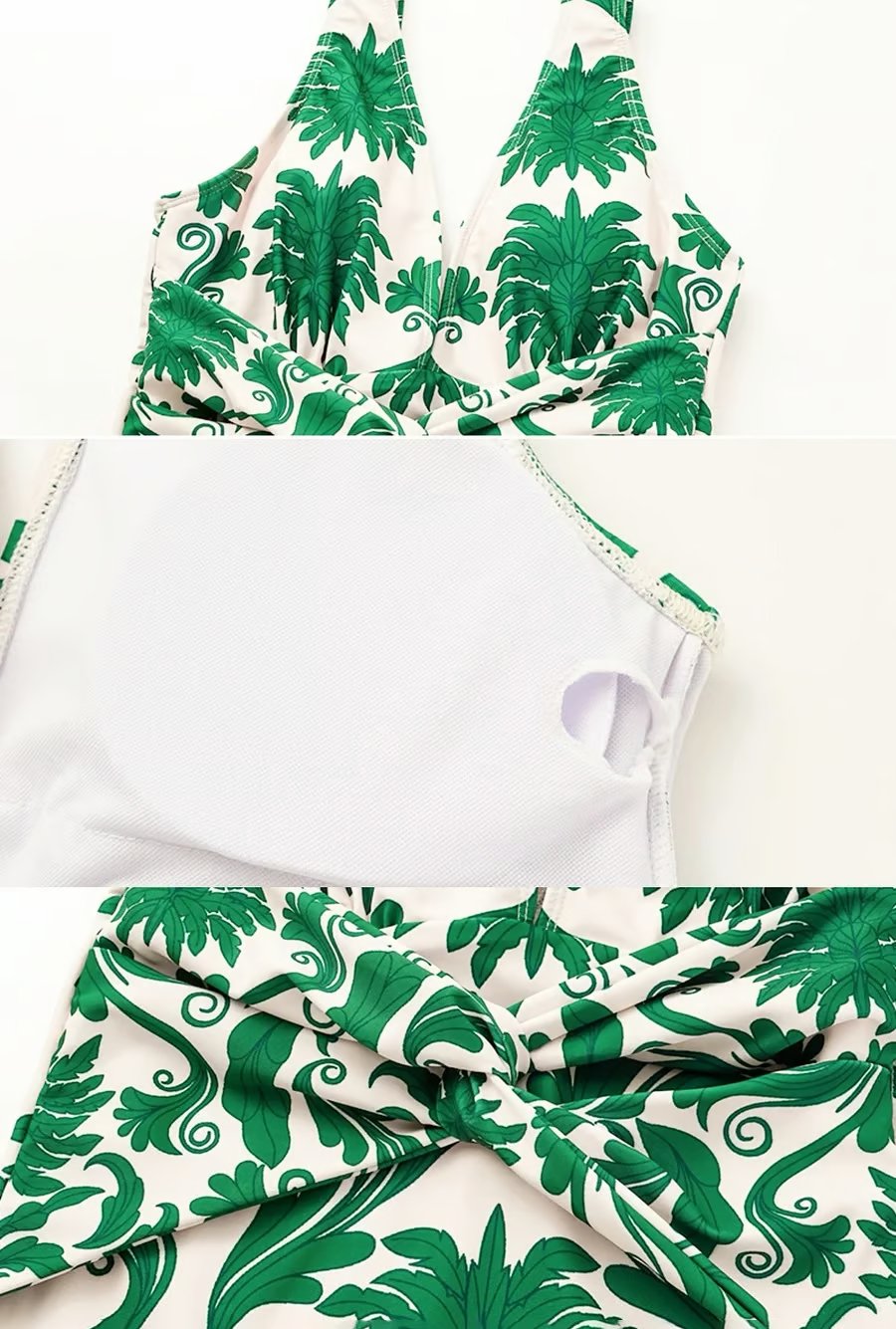 V Neck Print Two Piece Swimsuit Set - Green