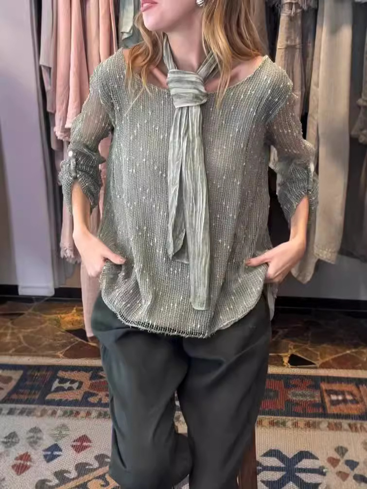 Top casual da donna a maniche lunghe in tinta unita