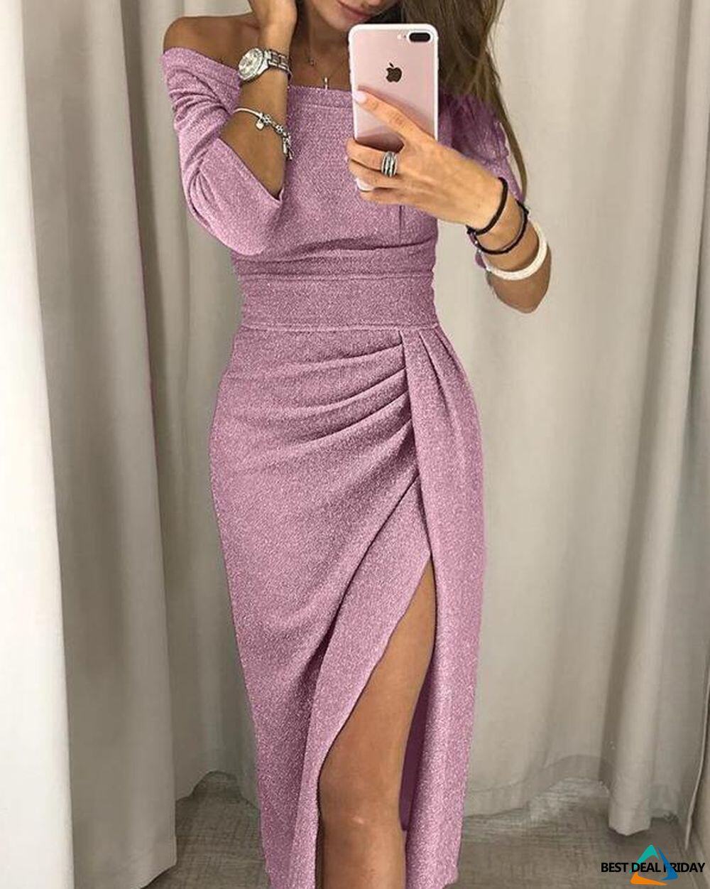 Vestido de manga comprida com lantejoulas