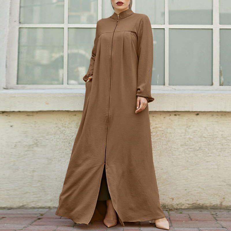 Vestido solto com bolsos e zíper