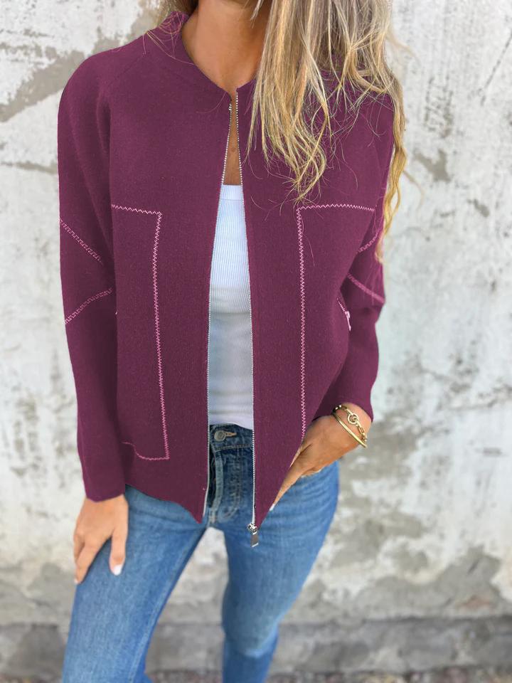 Giacca sottile casual con cerniera e collo rotondo