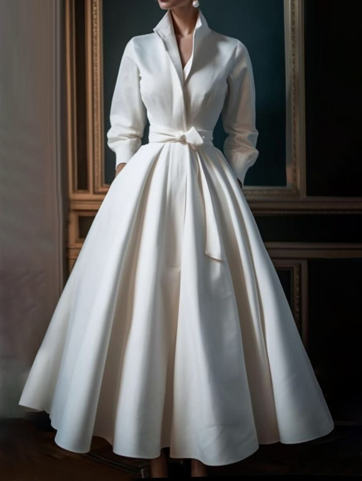 Casual Solid Color Stand Collar Shirt Midi Dress [Pre-Order]
