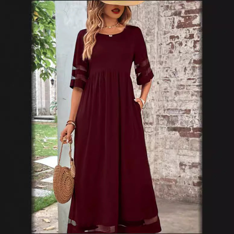 Vestido longo preto simples e legal manga 3/4
