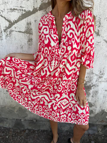 💖Limited Sale 48% OFF💖Printed V-Neck Dress with 3/4 Sleeves