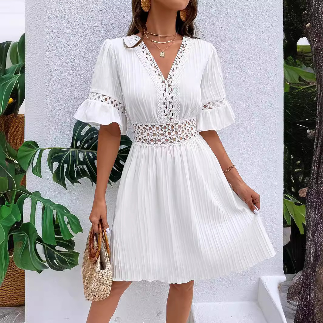 2024 verão novo vestido fashion de renda costurada