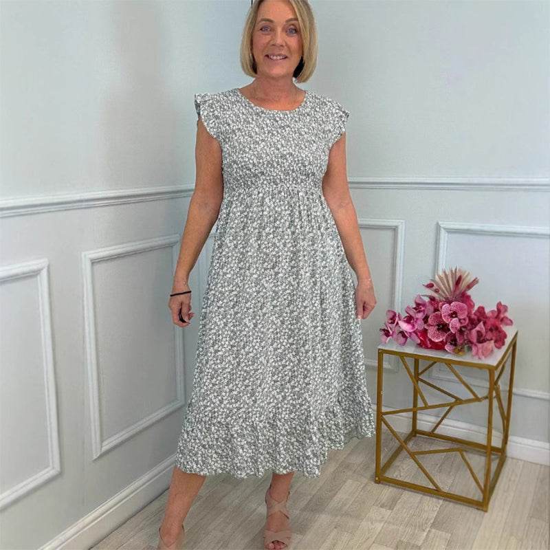 Vestidos florais elegantes para mulheres com babados e decotes altos