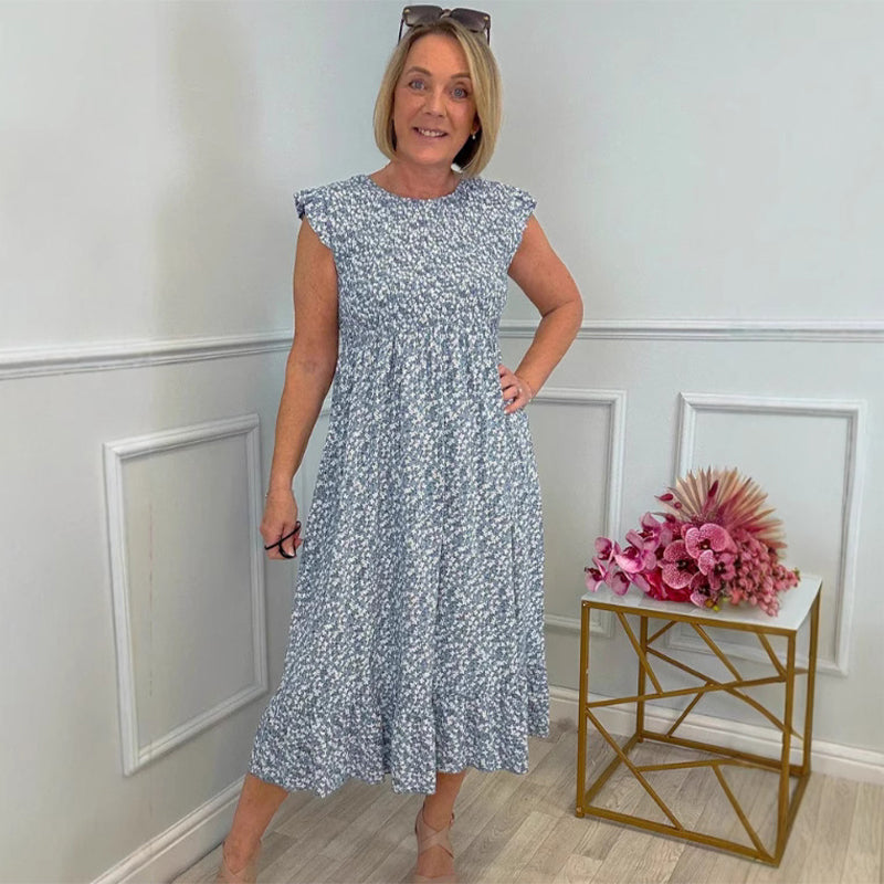 Vestidos florais elegantes para mulheres com babados e decotes altos