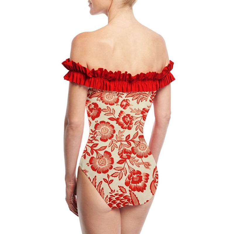 ✨ 2025 New 👙 Red floral print one piece Swimsuit Set