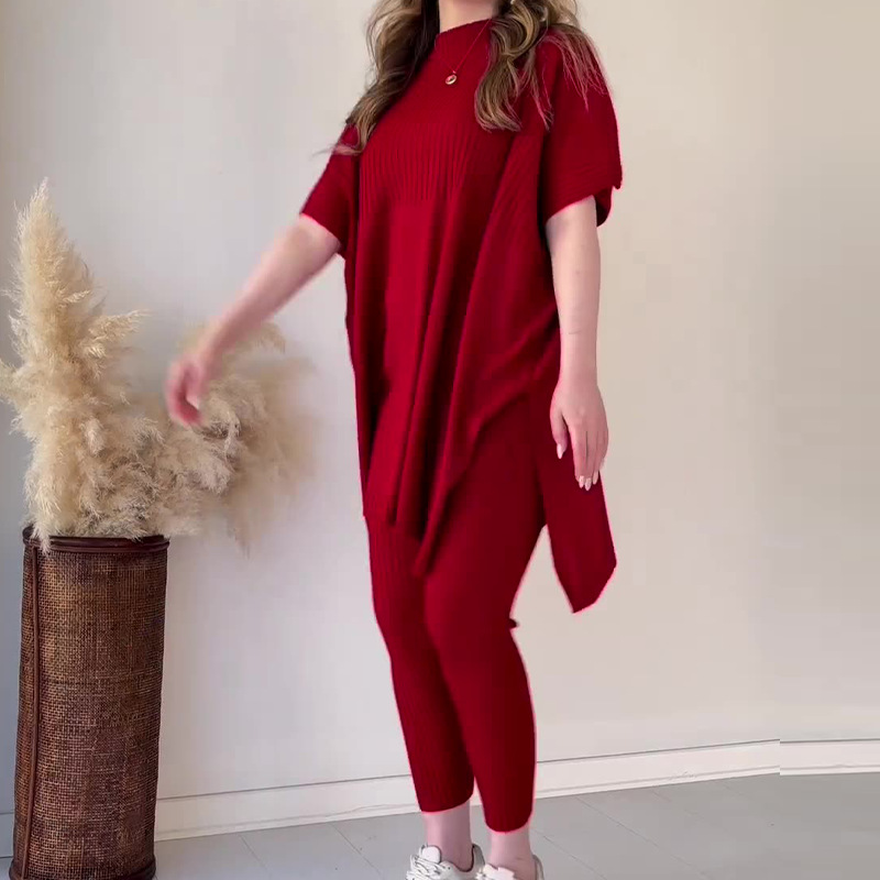 Maglione lavorato a maglia sciolto, set casual in due pezzi