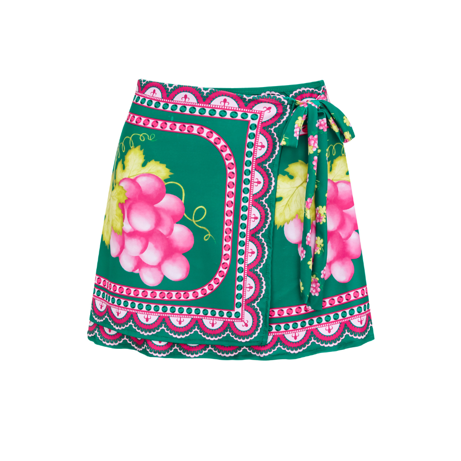 🌼 Long-sleeved Retro Green Grapes Print One Piece Swimsuit and Skirt 😍