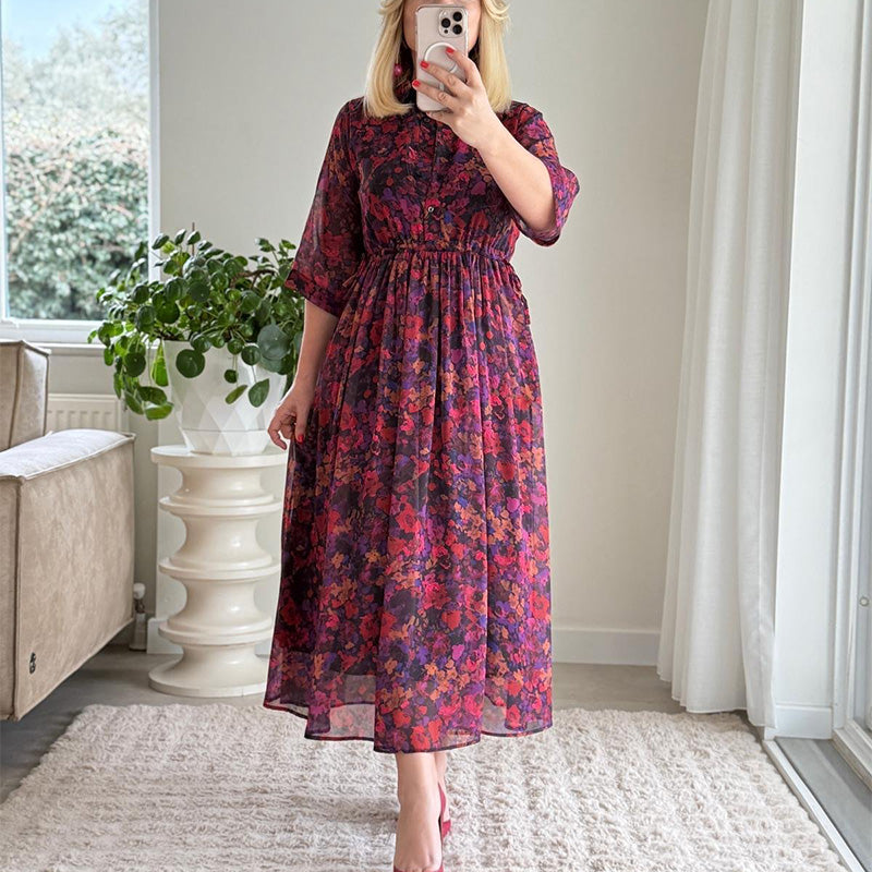 🌈Vestido longo feminino elegante, estampado, solto e arejado