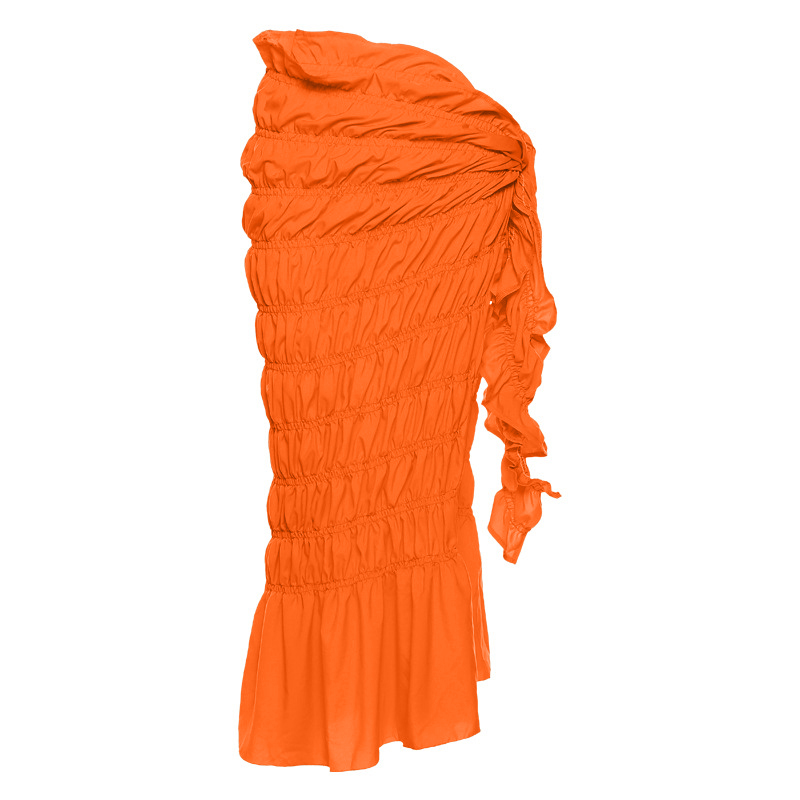 🎀One Shoulder Ruffle One Piece Orange Swimsuit and Sarong💖