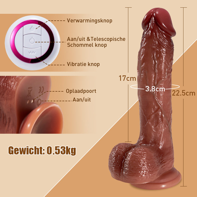 CUPIDO REALISTIC DILDO 9 VIBRATION 3 ТЕЛЕСКОПИЧНА ЛЮЛКА С ОТОПЛЕНИЕ 22,5 CM