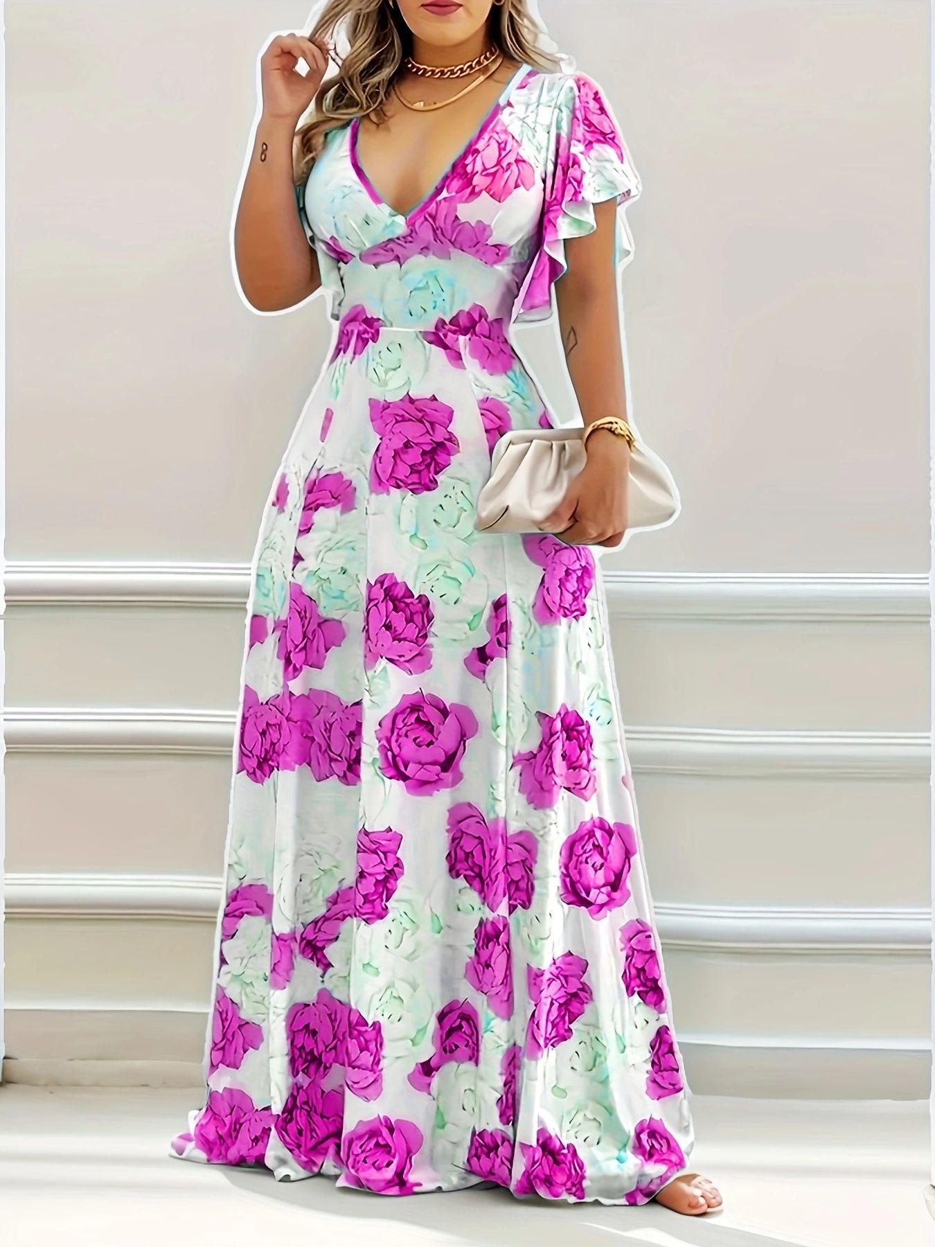 Abito elegante casual a fiori 2024