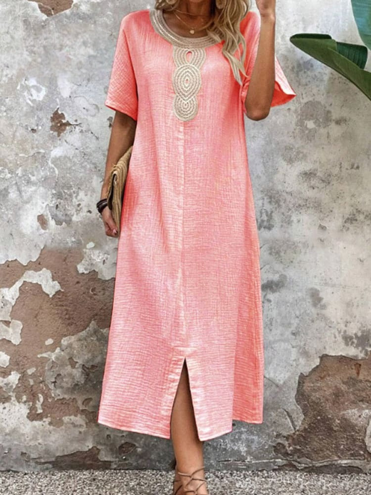 Selma - Vestido feminino monocromático confeccionado em algodão e linho