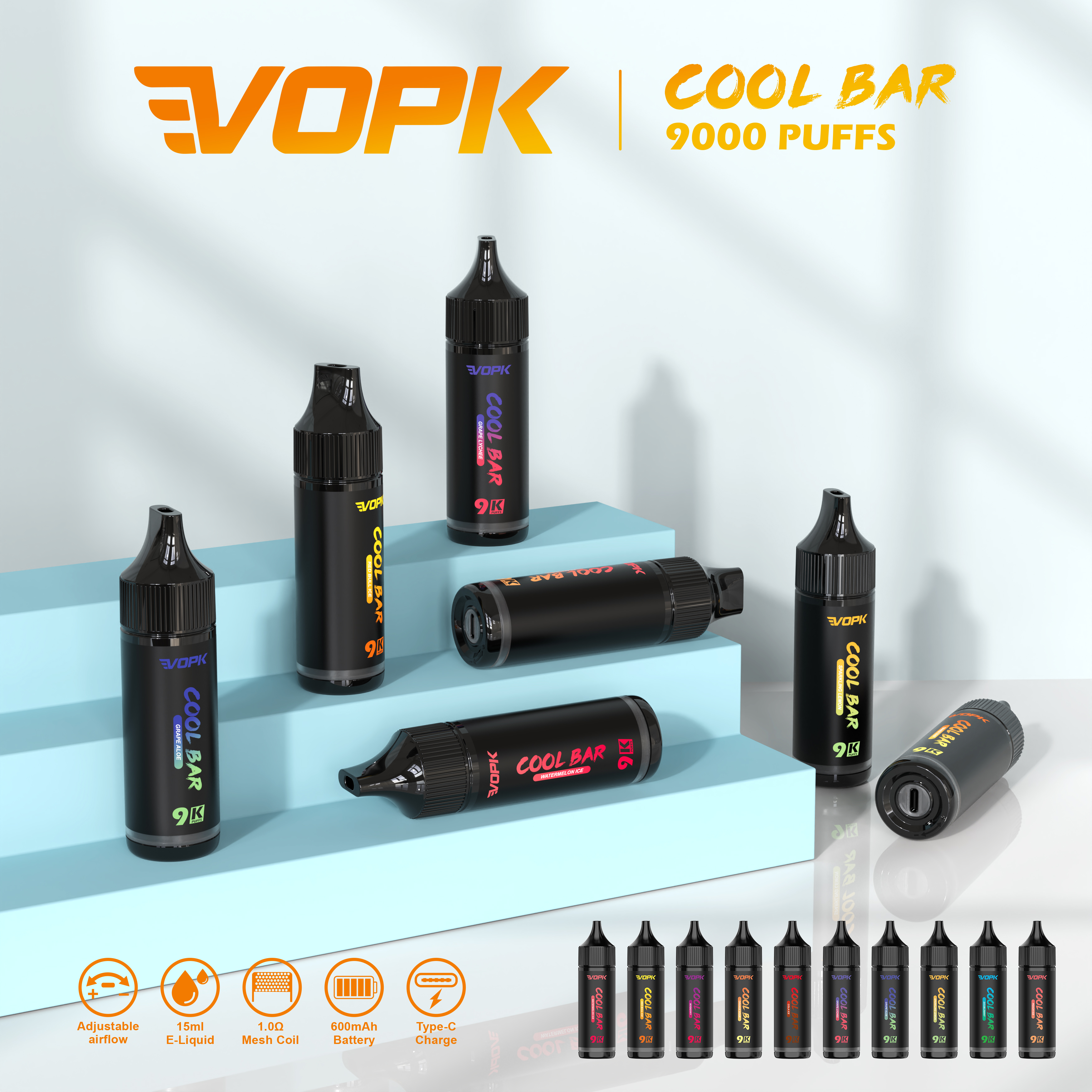 VOPK Cool Bar 9000 Puffs 0% 2% 3% 5% Nicotine Electronic Cigarette Newest Vape Pen
