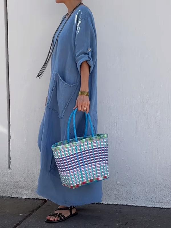 💕OFFERTA SPECIALE 50% DI SCONTO💕Abito lungo patchwork in cotone e lino