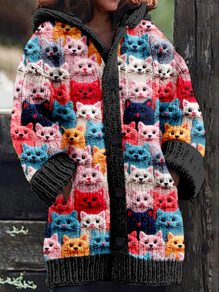 Dámský kabát s retro kočičím vzorem