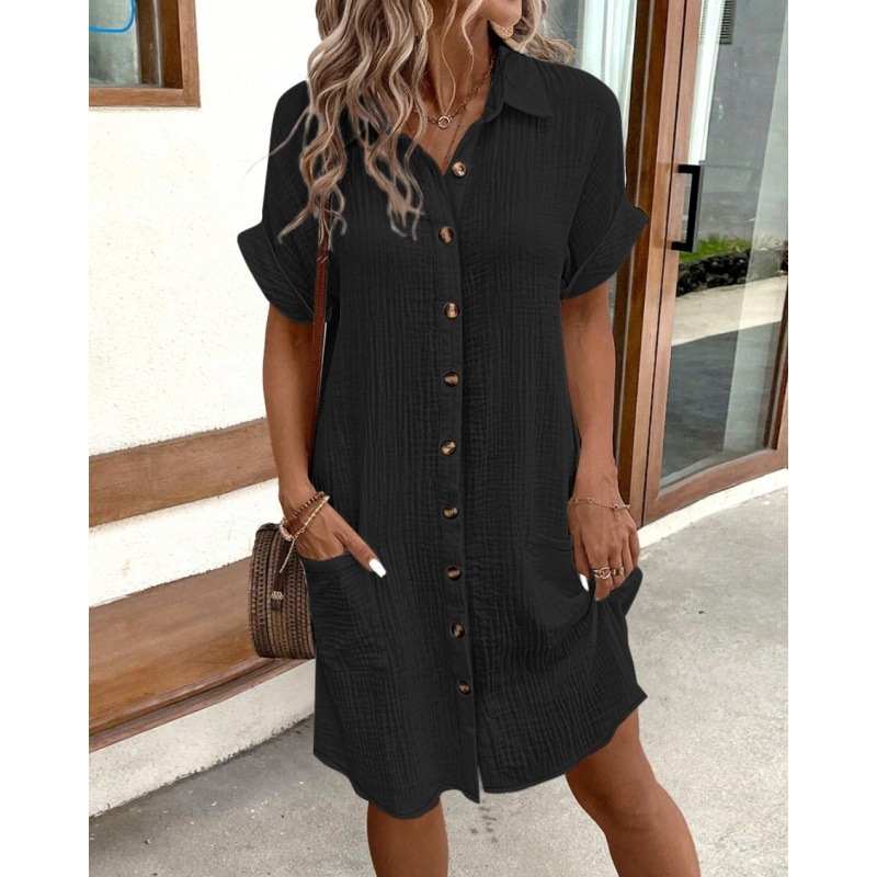 【S-3XL】Vestido camisa simples de verão 2024 com decote em V