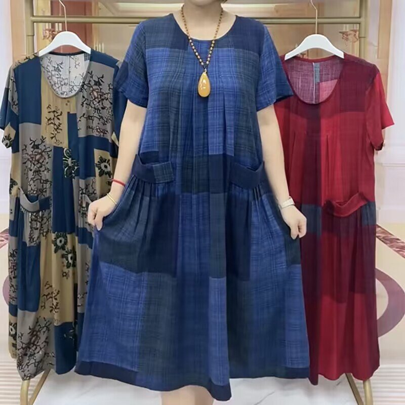 ❤️【50-100 kg】2025 vestido de viagem xadrez casual, elegante e confortável roupa de maternidade