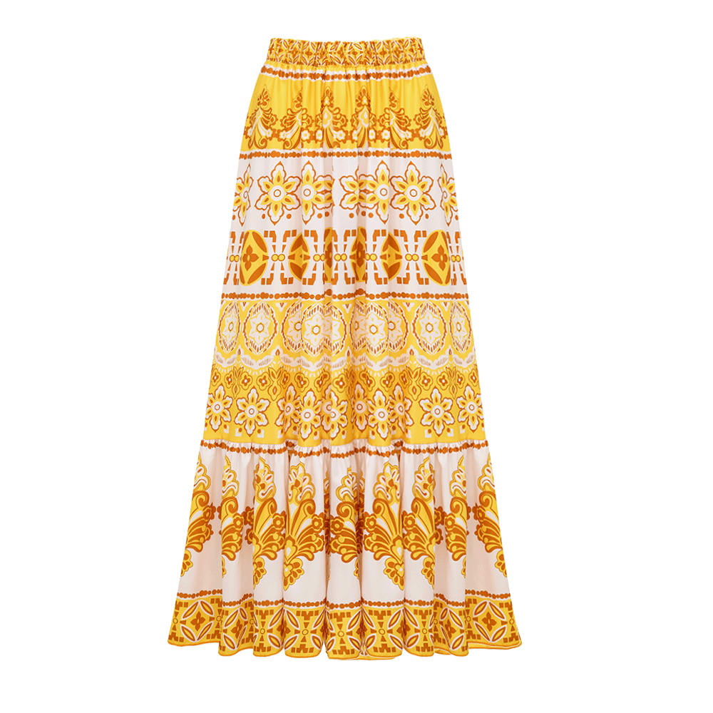Asymmetrical Ruffle Printed One Piece Swimsuit and Skirt