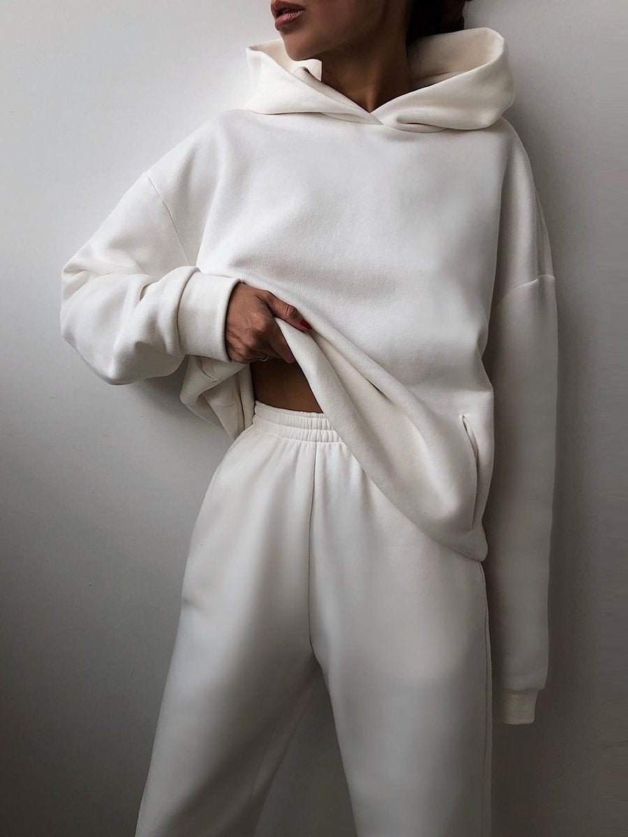 Set di due pezzi di felpa e pantaloni a maniche lunghe ispessiti casual e alla moda
