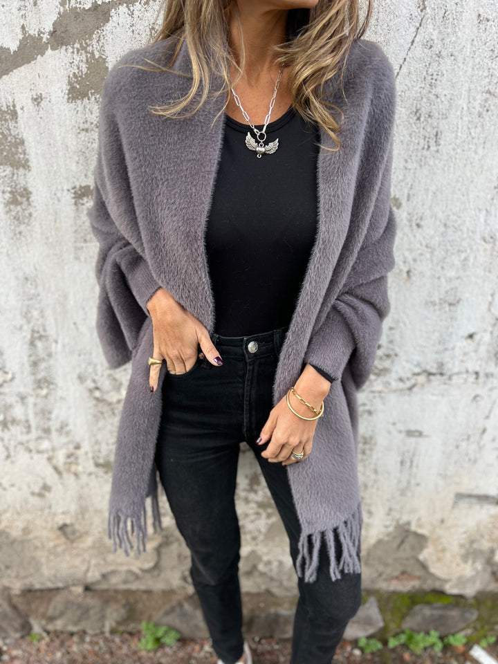 🌹 Casaco feminino casual de manga comprida com borlas e lenço