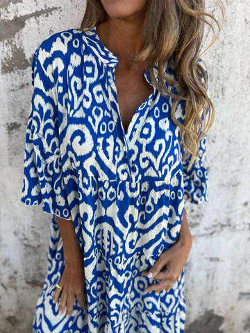 💖Limited Sale 48% OFF💖Printed V-Neck Dress with 3/4 Sleeves