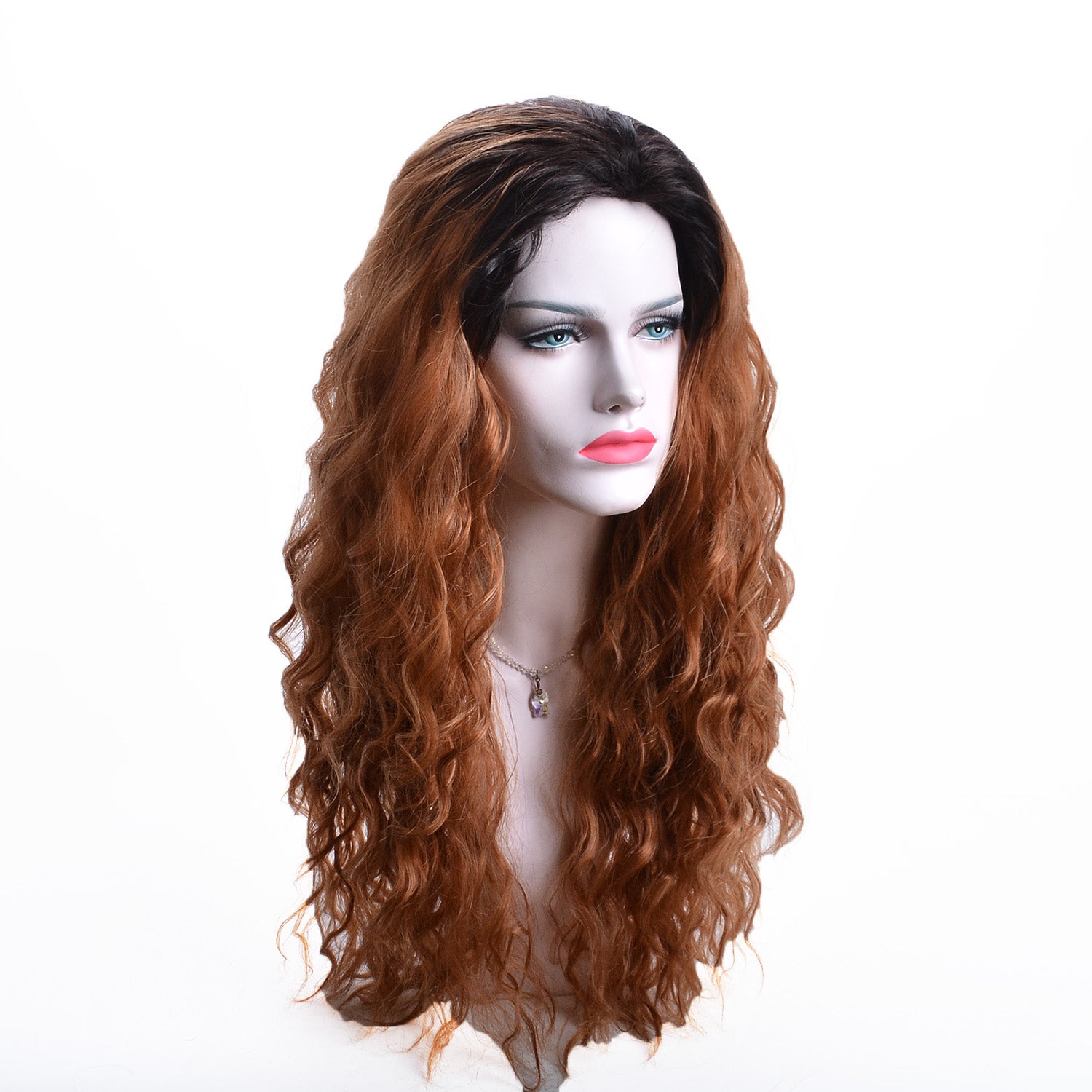 24 Inch Long Ombre Brown Curly Wavy Wig Natural Looking Fluffy Layered Wig