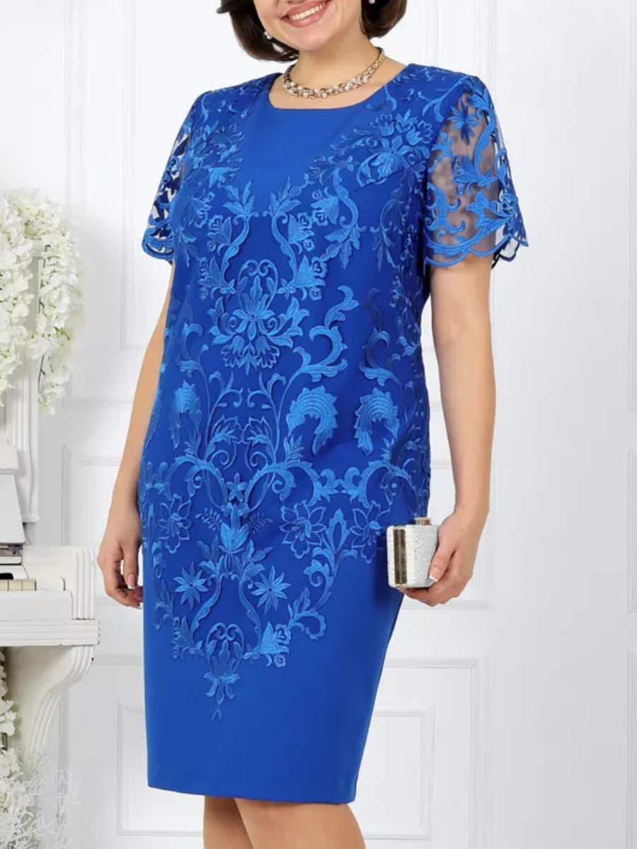 Vestido elegante de renda manga curta