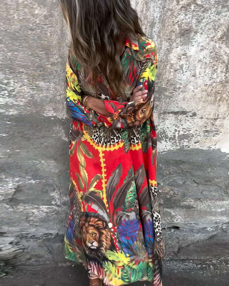 Vestidos camisa fashion estampados com botões