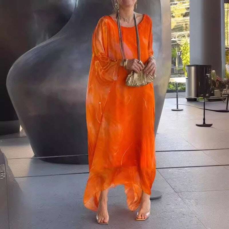 Vestido elegante de chiffon com padrão mármore