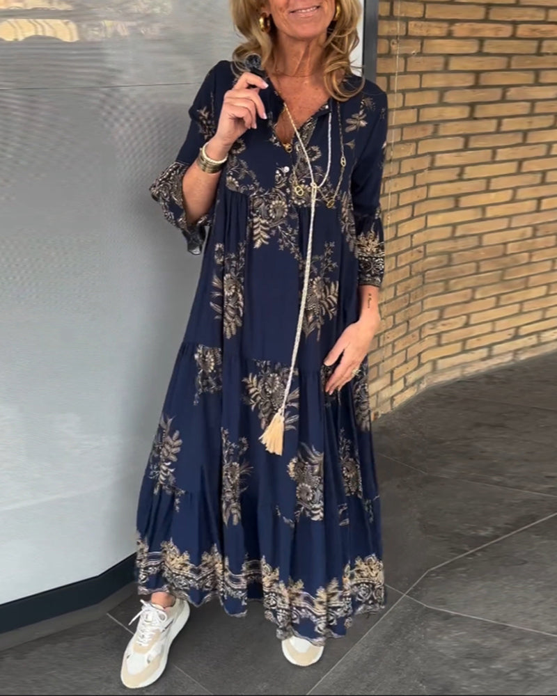Vestido vintage com decote em V e corte solto