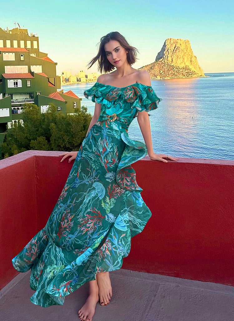 2025 New design - Removable Shoulder Strap Off Shoulder Marine Organism One Piece Swimsuit Set